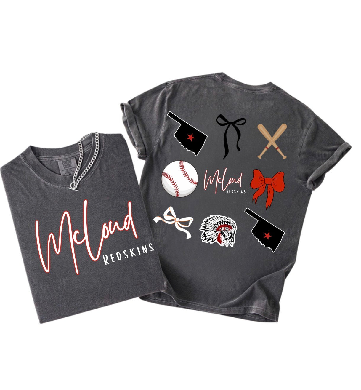 9 Spot Baseball Redskins Bows Front and Back Tee