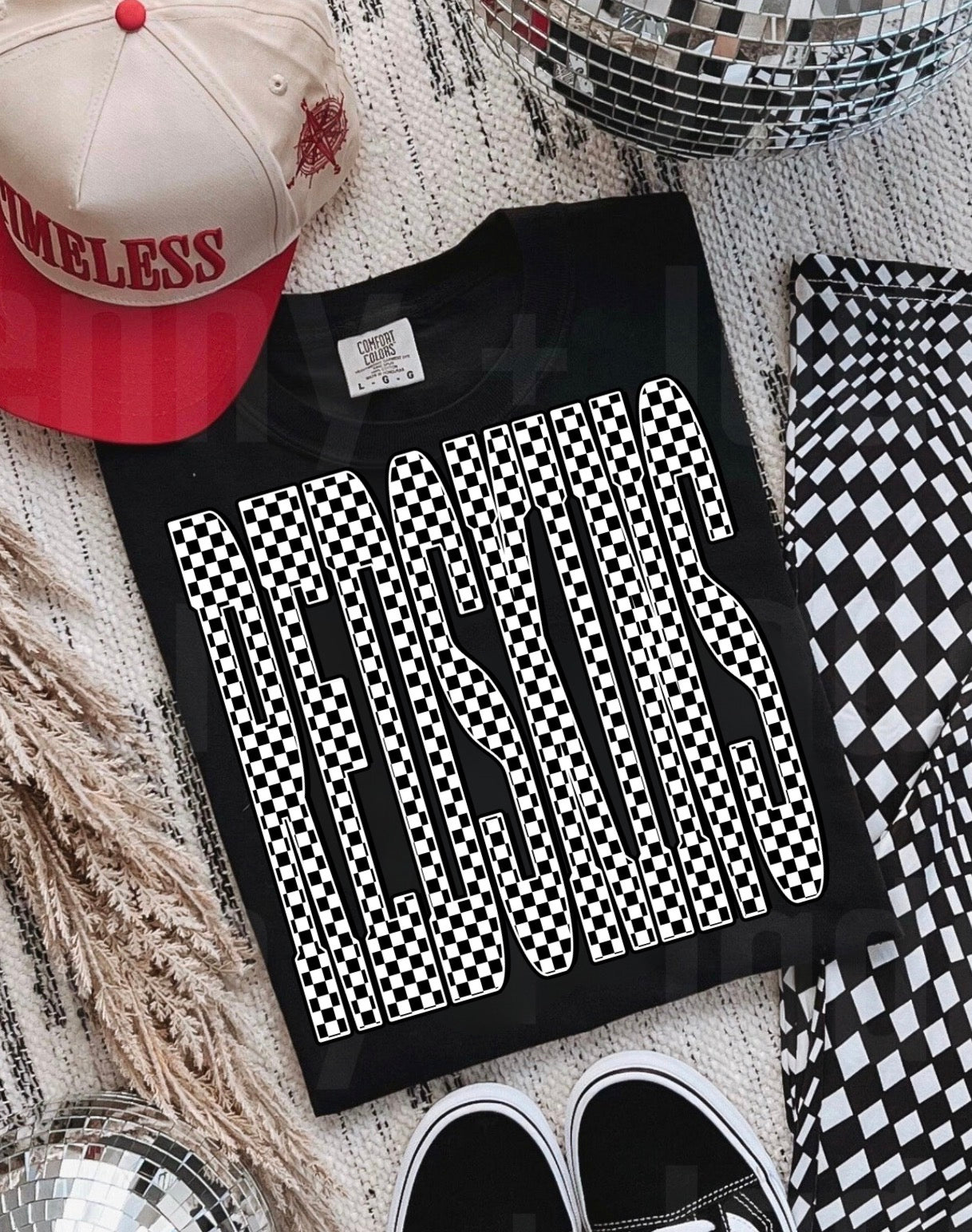 Checkered Oversized Redskins Black Tee