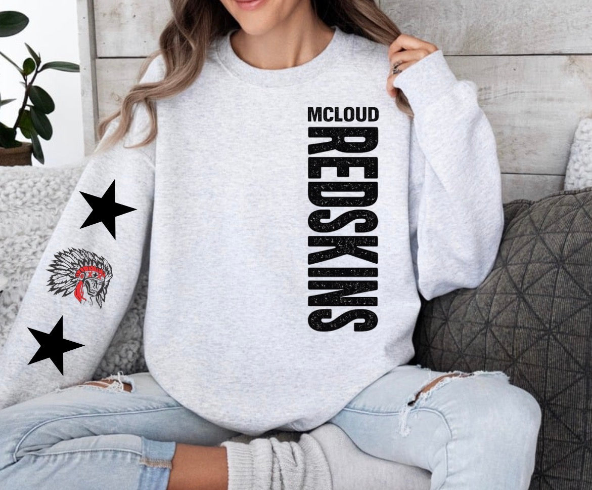 McLoud Redskins Sideways Mascot With Stars Ash Grey
