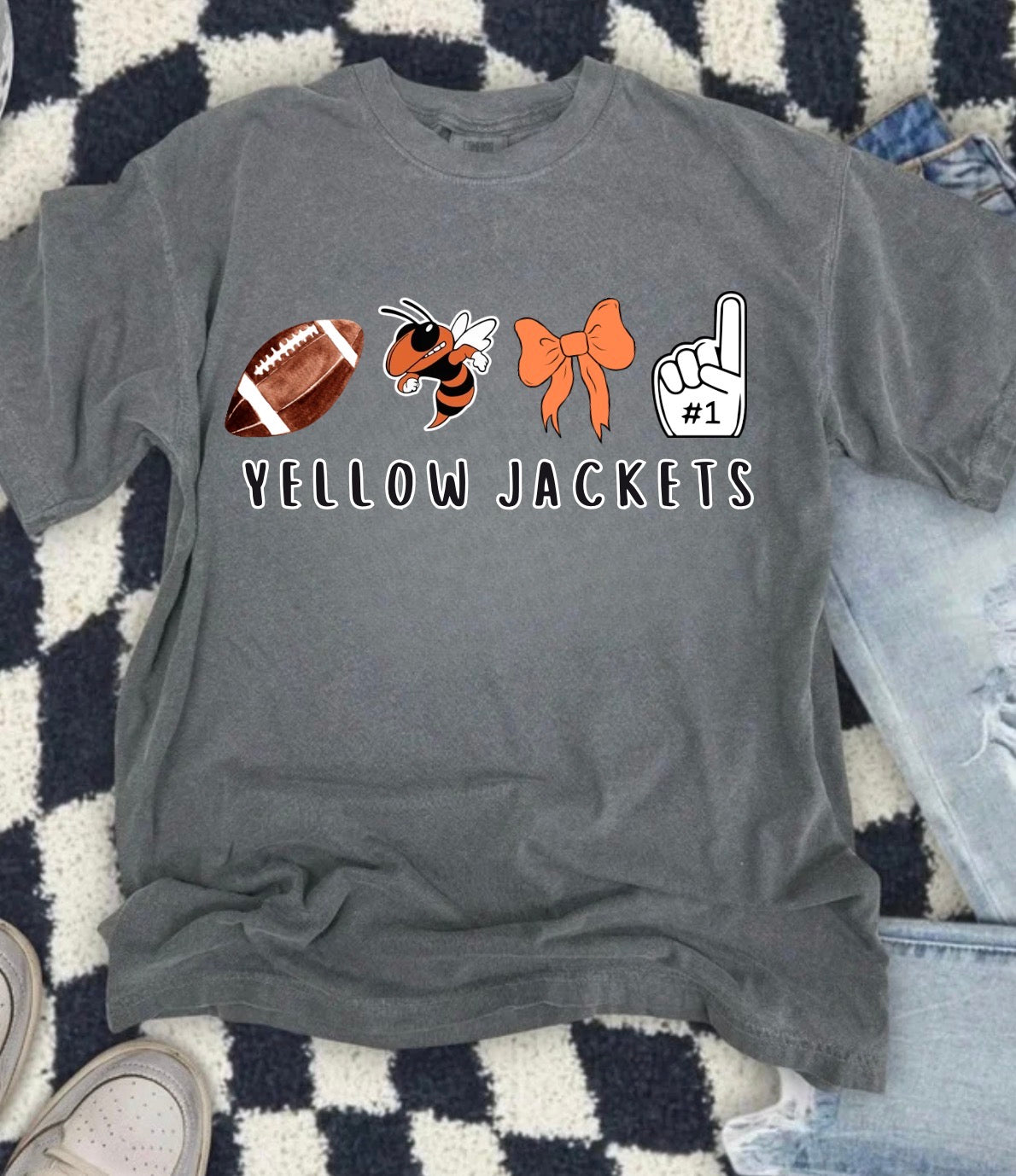 4 Spot Football Bow Yellow Jacket Fan Pepper Tee