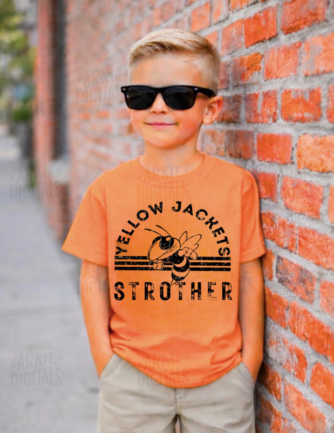 Yellow Jackets Strother Stripes Arch Orange YOUTH Tee