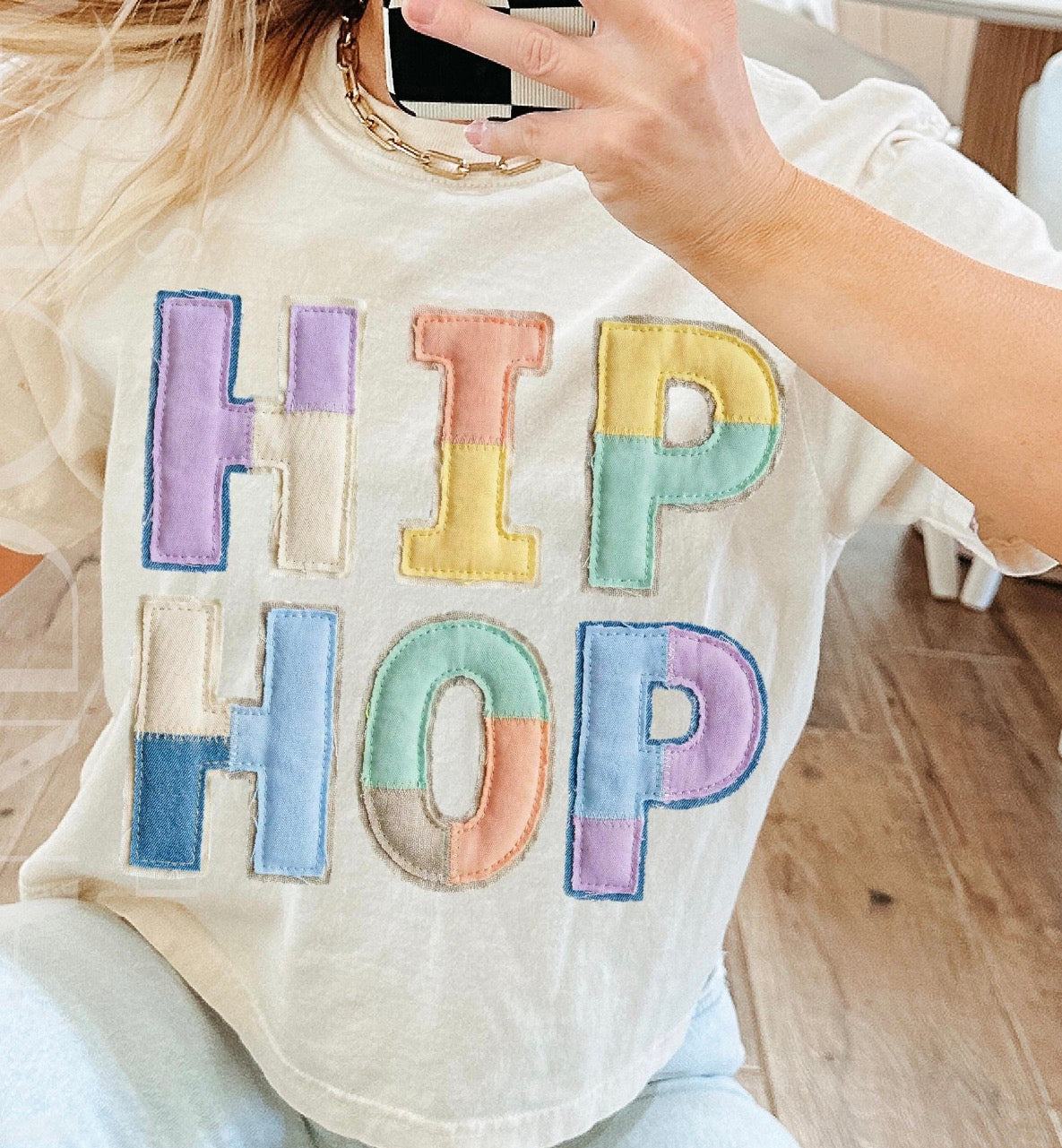 Hip Hop Faux Quilt Letters Tee