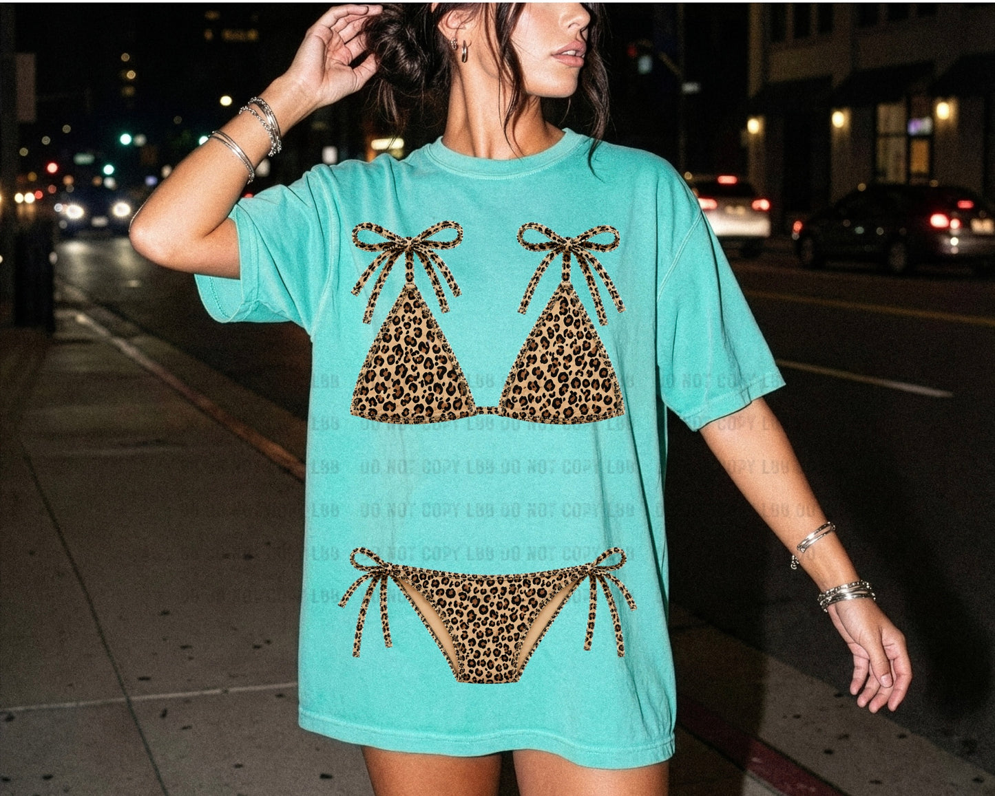 Cheetah Print Faux Bikini Teal Tee