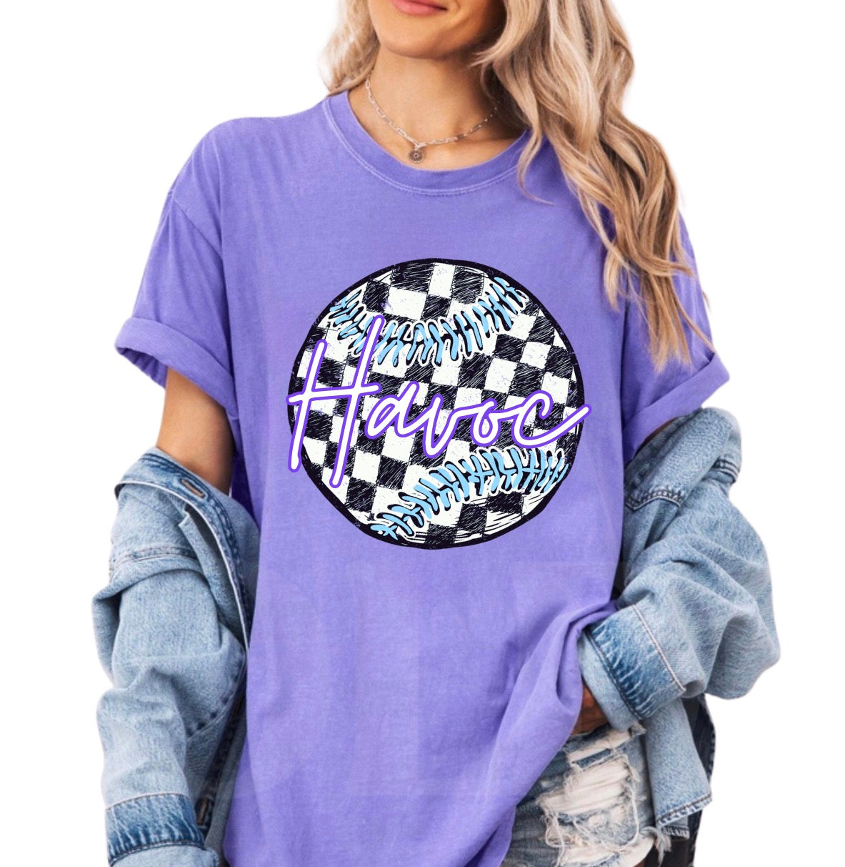Checkered Softball Havoc Purple Tee