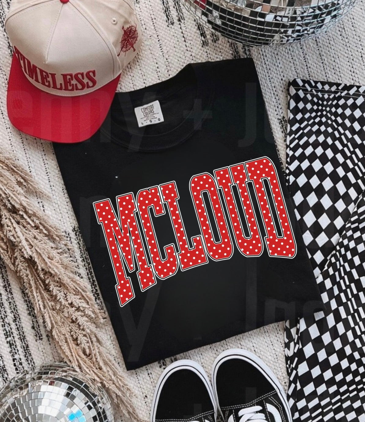 McLoud Red Polka Dots Black Tee