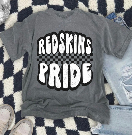 Redskins Pride Bubble Font Checkered Pepper Tee