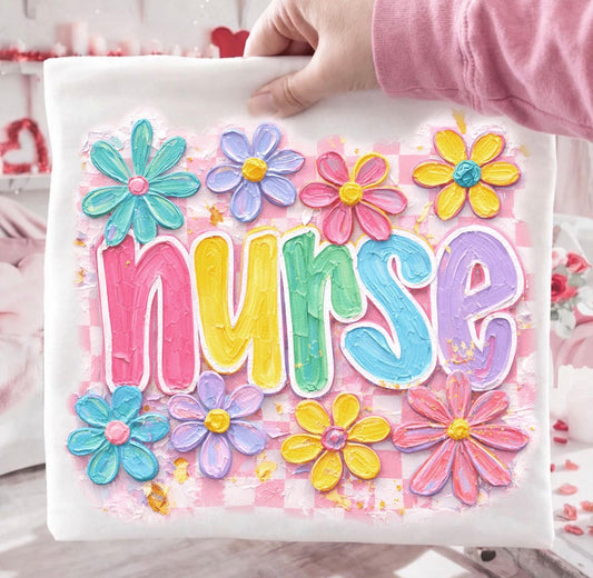 Floral Pink Checkered Nurse Tee