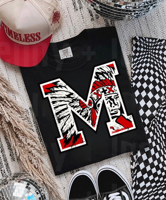M Redskins Mascot Black Tee