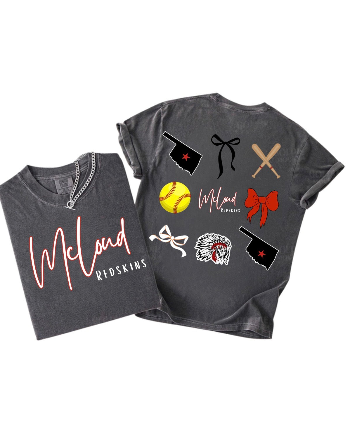 9 Spot Softball Redskins Bows Front and Back Tee