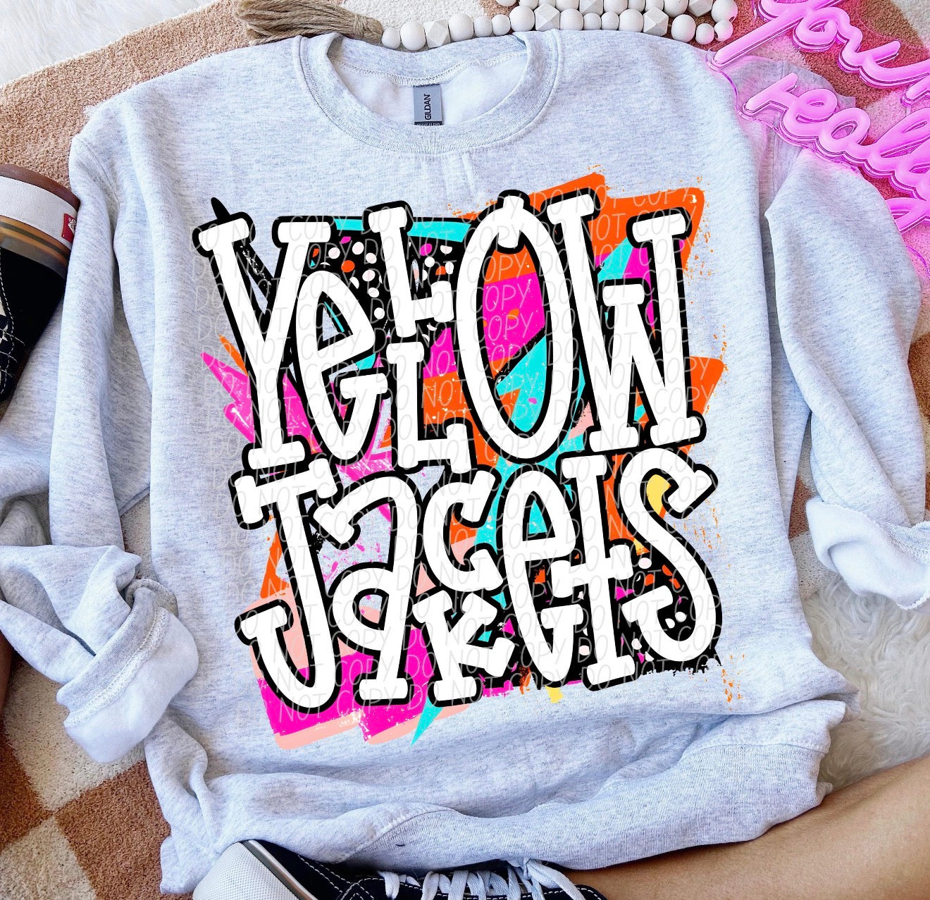 Colorful Retro Yellow Jackets Grey TEE