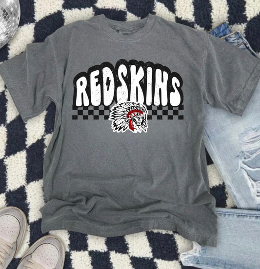 Redskins Bubble Font Checkered Pepper Tee