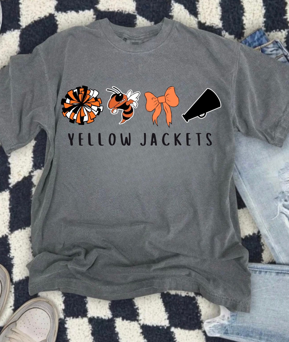 4 Spot Cheer Pom Bow Grey Tee YOUTH