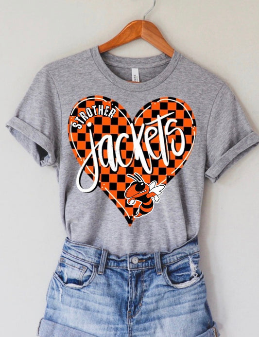Strother Yellow Jackets Checkered Heart Grey Tee