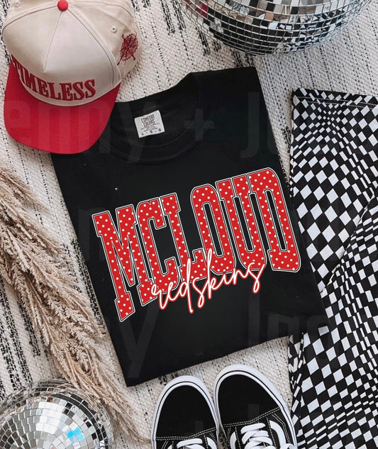 McLoud Redskins Polka Dots Red Black Tee