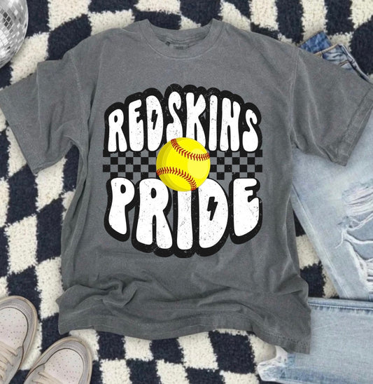 Redskins Bubble Font Softball Checkered Pepper Tee