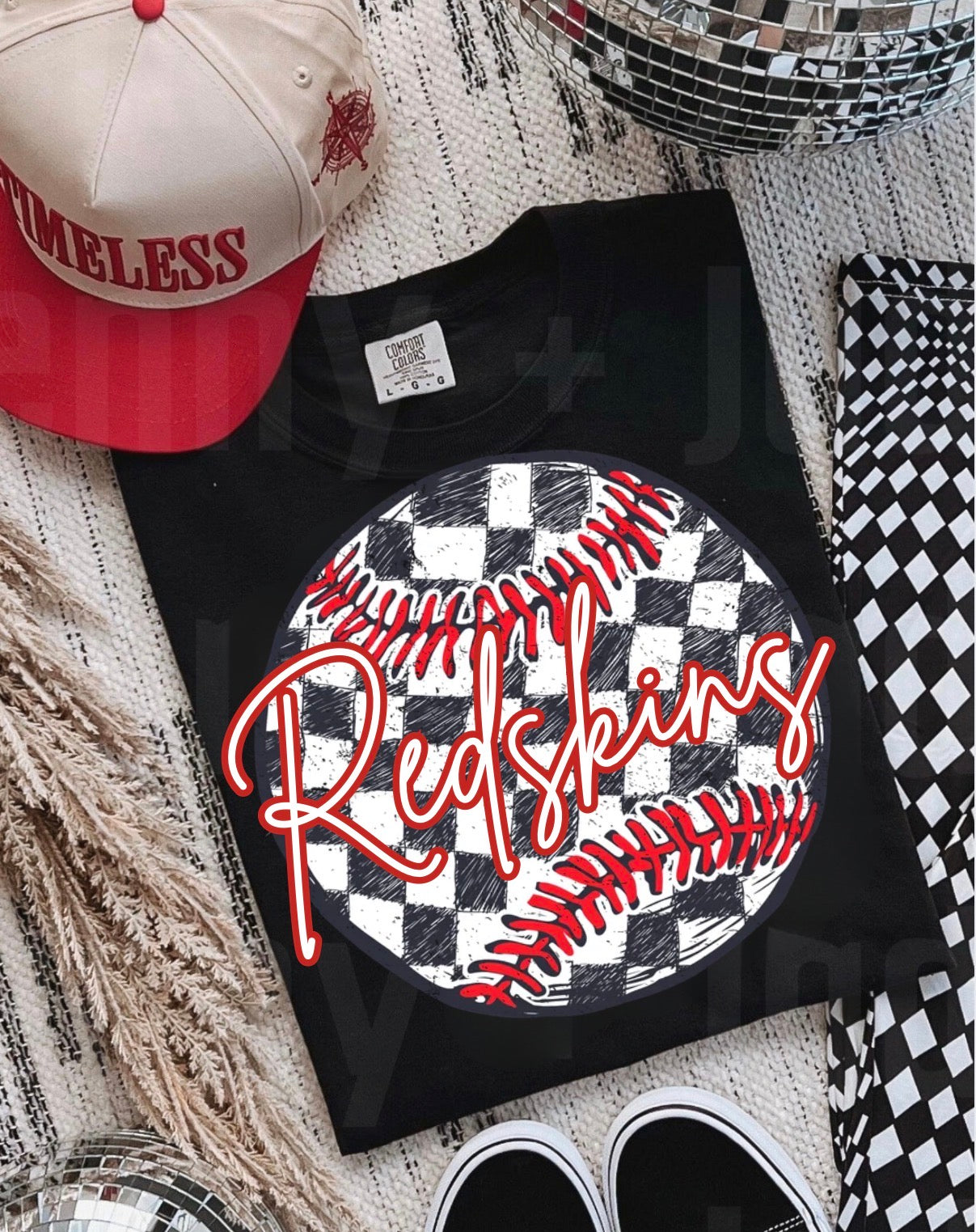 Redskins Baseball Checkered Ball Black Tee