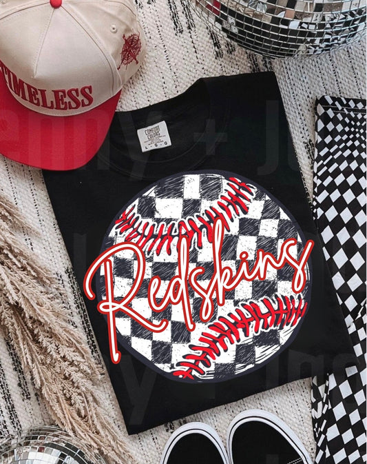 Redskins Baseball Checkered Ball Black Tee