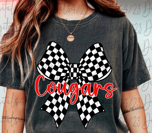 Checkered Bow Cougars Tee