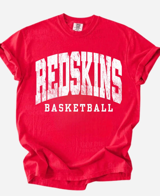 Redskins Distressed BBALL Basic Red Tee
