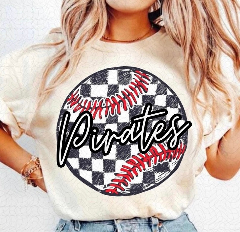 Pirates Checkered Baseball Mascot Tee