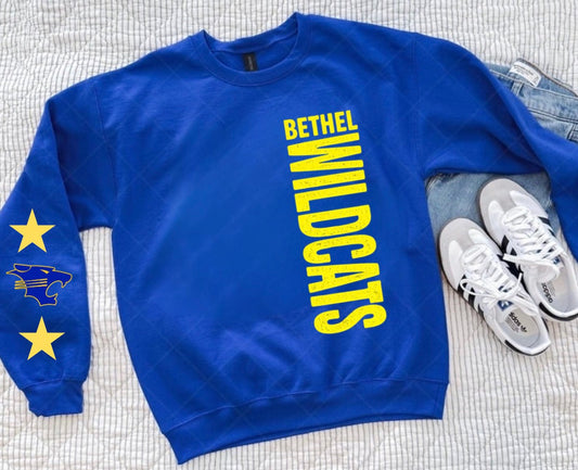Bethel Wildcats Sideways Mascot With Stars Blue
