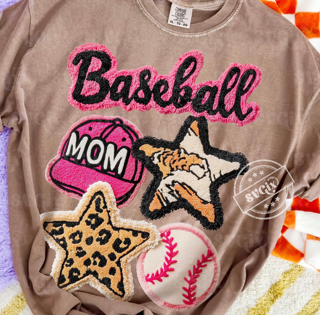 Baseball Pink Faux Embroidery