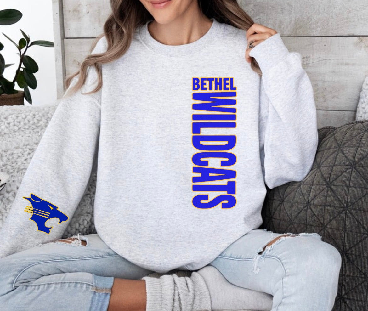 Bethel Wildcats Sideways Mascot NO Stars Ash Grey