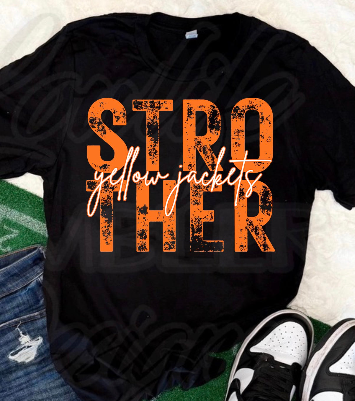Strother Yellow Jackets STACKED Black Tee