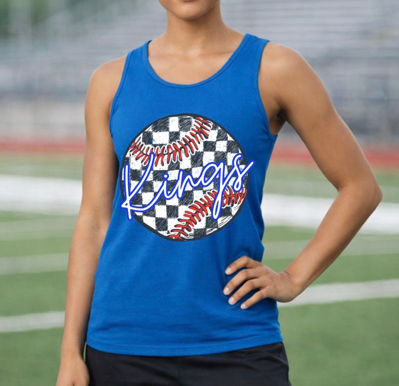 Checkered Baseball Kings Royal Blue Tank Top