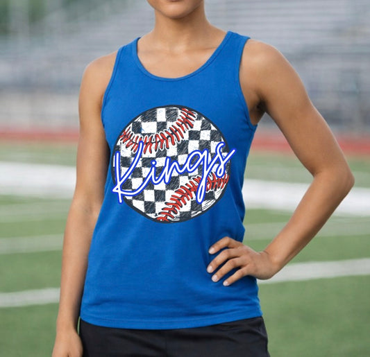 Checkered Baseball Kings Royal Blue Tank Top