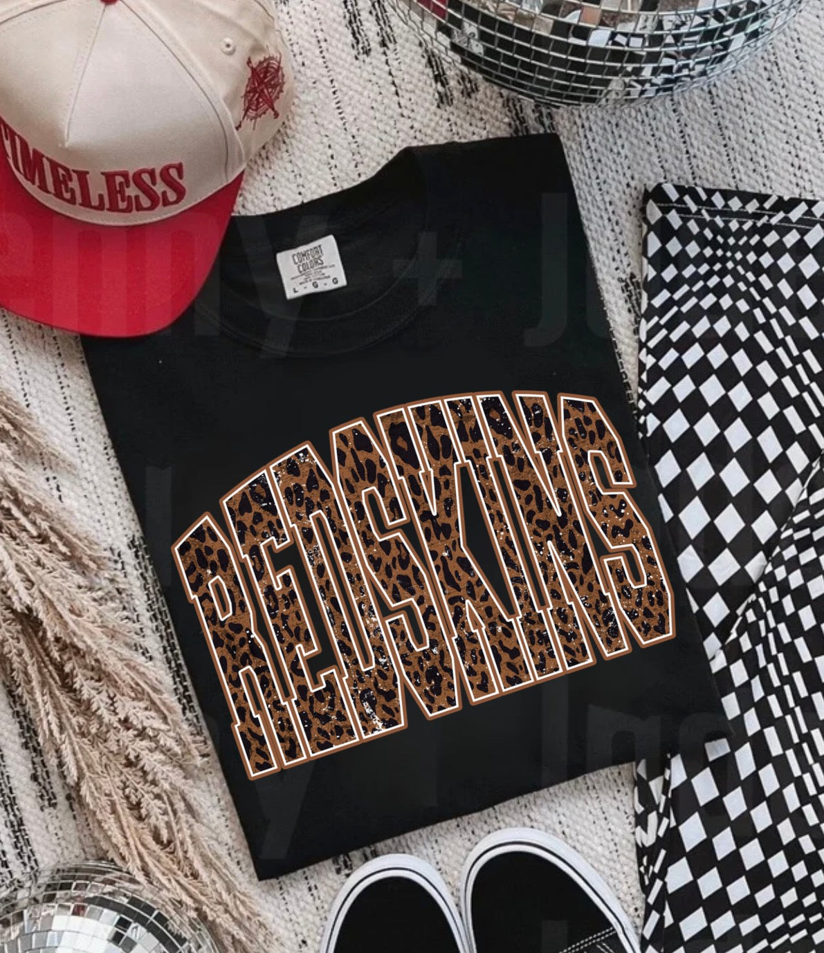 Brown Leopard Redskins Black Tee
