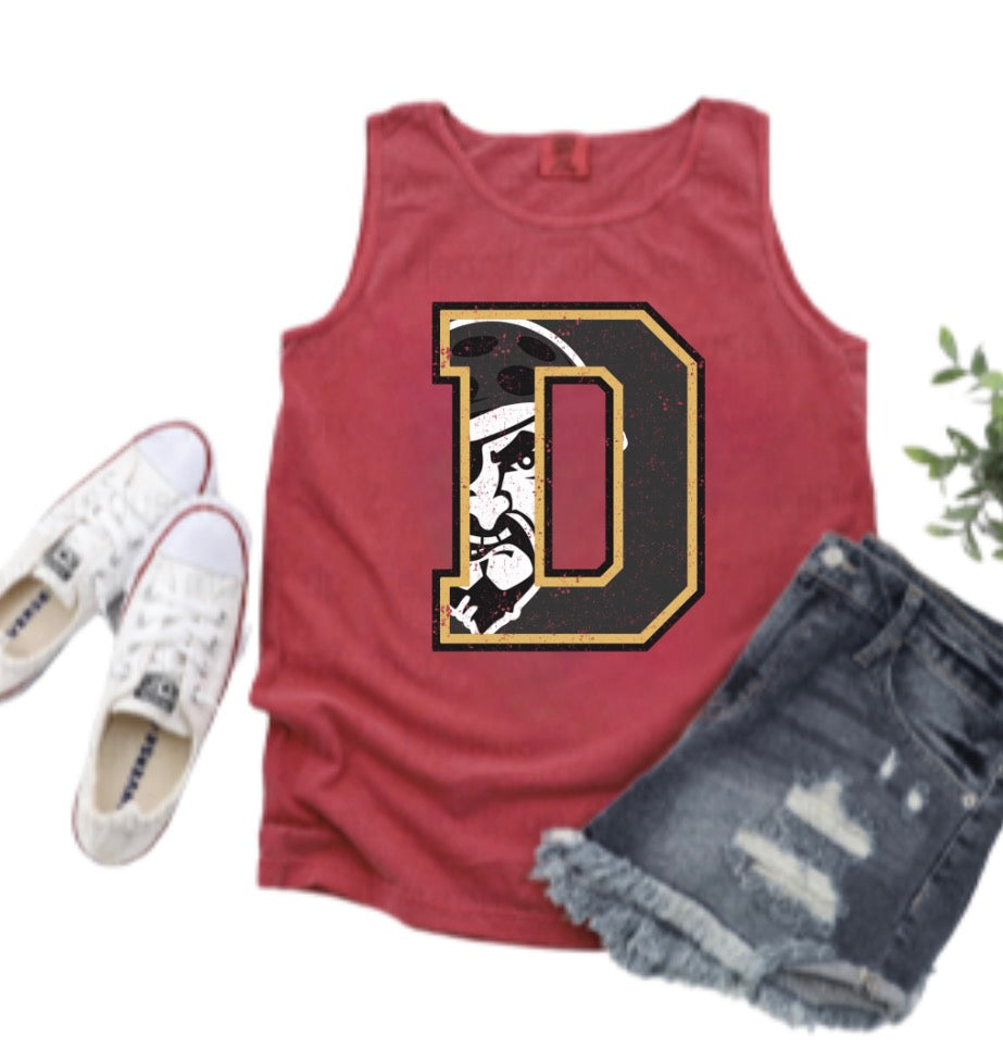 Distressed D Pirates Brick Red Comfort Colors Tank Top