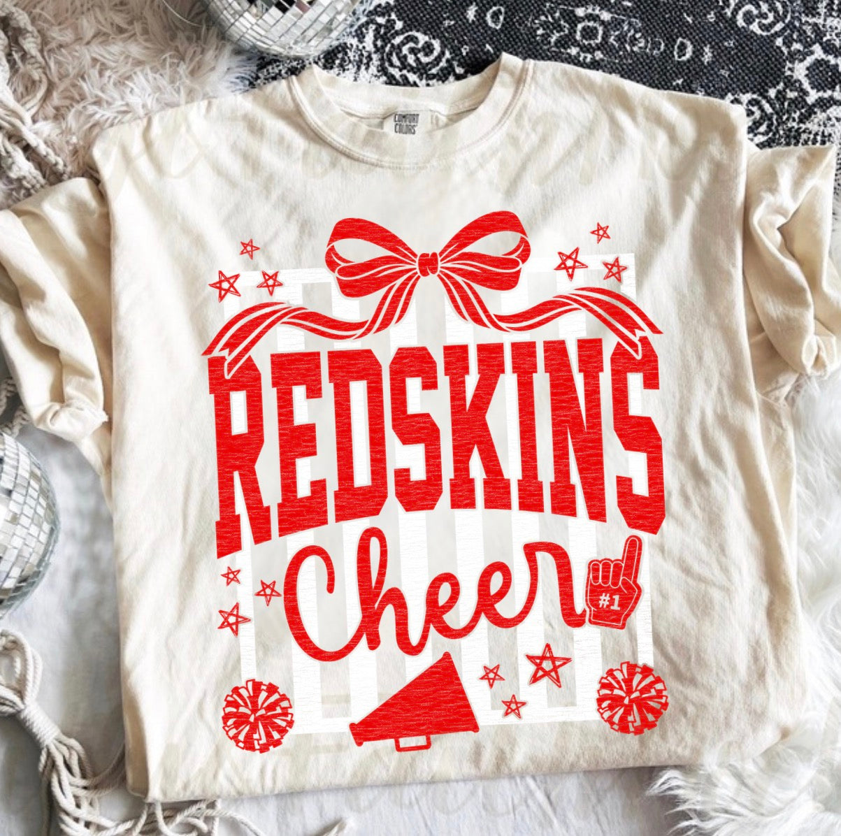 Redskins Cheer Bow Stripe Ivory Cc Tee
