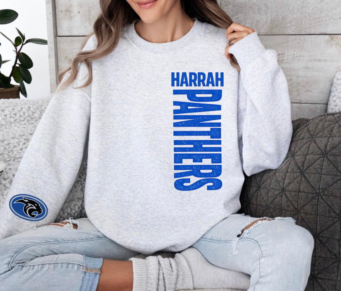 Harrah Panthers Sideways Mascot NO Stars Ash Grey