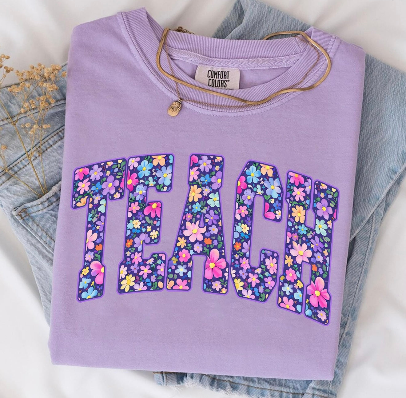Purple Flower Teach Tee