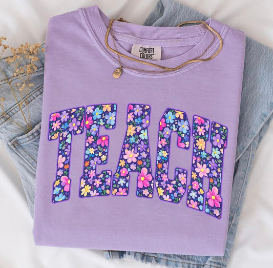 Purple Flower Teach Tee