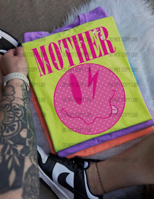 Neon Yellow Hot Pink Face Mama Tee