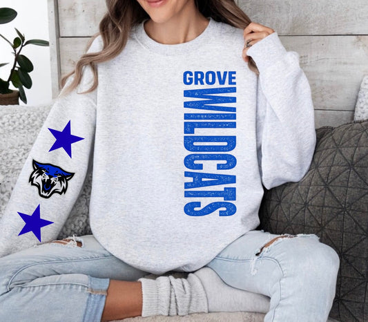 Grove Wildcats Sideways Mascot With Stars Ash Grey