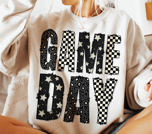 Game day b&w faux patchwork tee