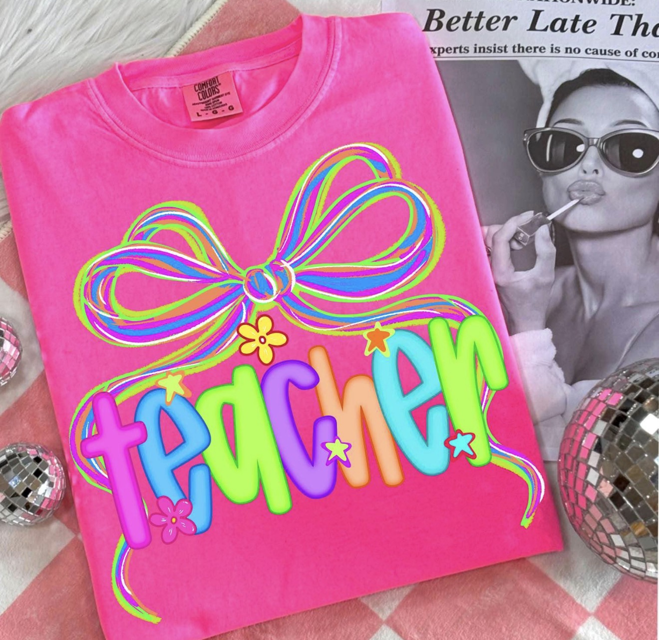 Pink Bow Teacher Tee