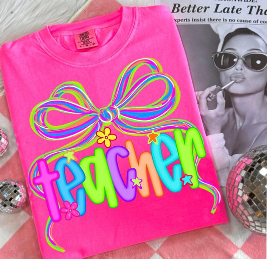 Pink Bow Teacher Tee
