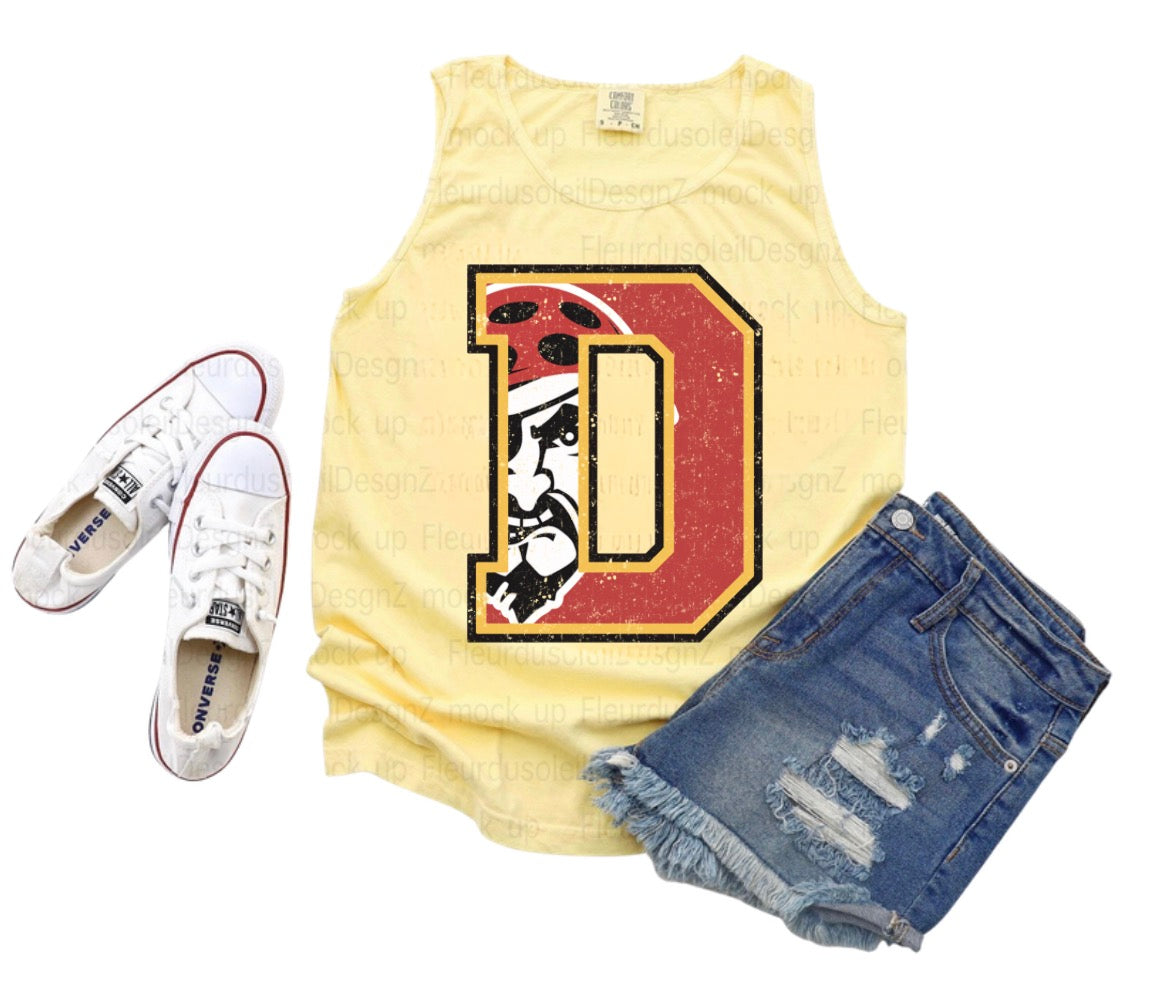 Distressed D Pirates Butter Yellow Comfort Colors Tank Top