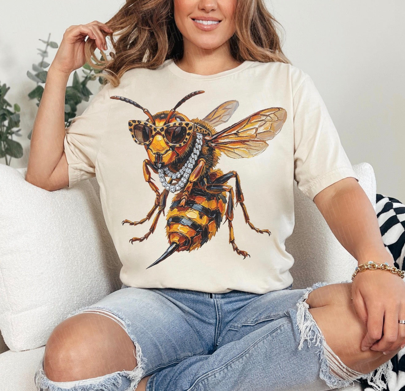 Boujee Glam Yellow Jacket Ivory Tee