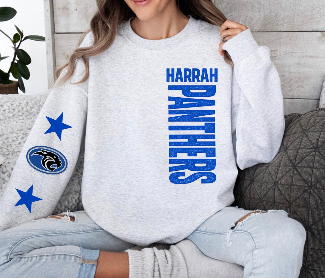 Harrah Panthers Sideways Mascot With Stars Ash Grey
