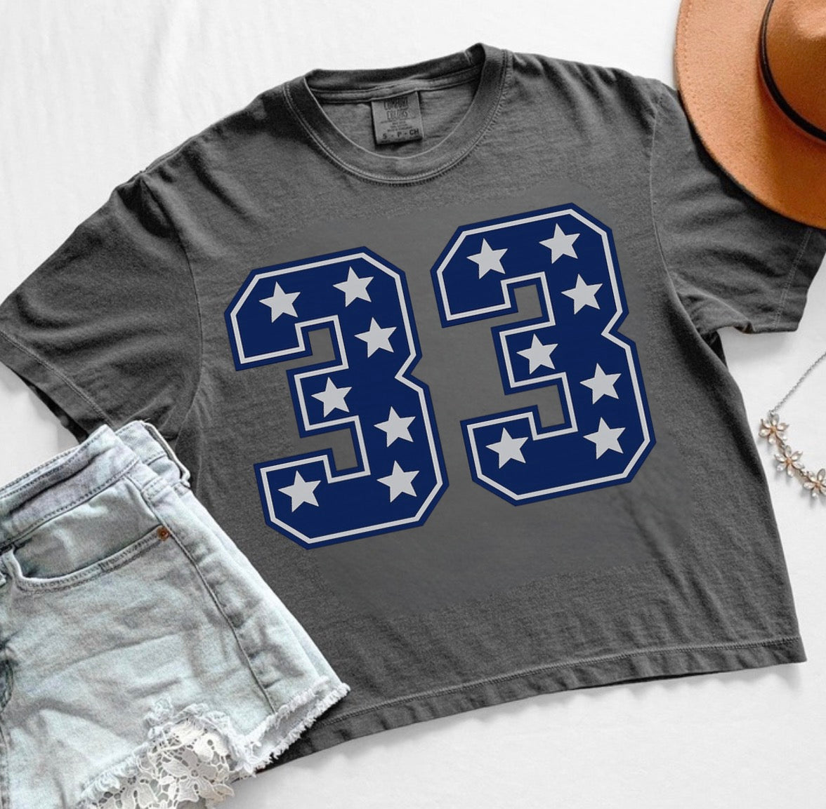 Custom** bsbll/sftbll Number Stars Cropped Tee