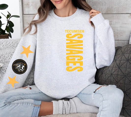Tecumseh Sideways Mascot With Stars Ash Grey