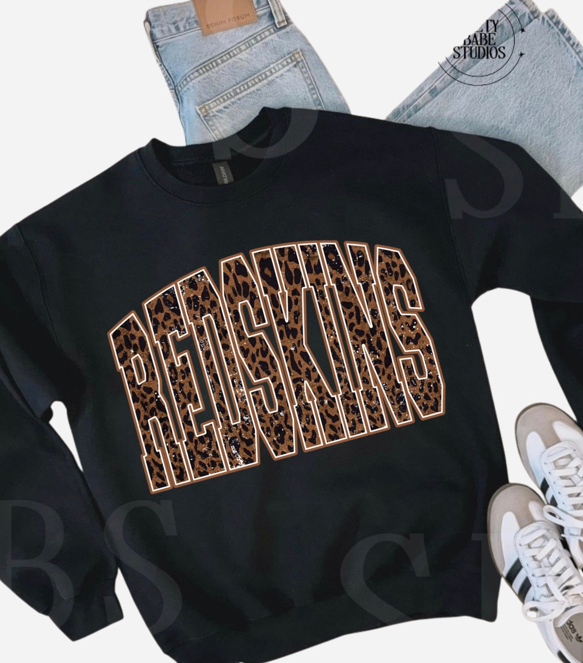 Brown Leopard Redskins Black Sweatshirt