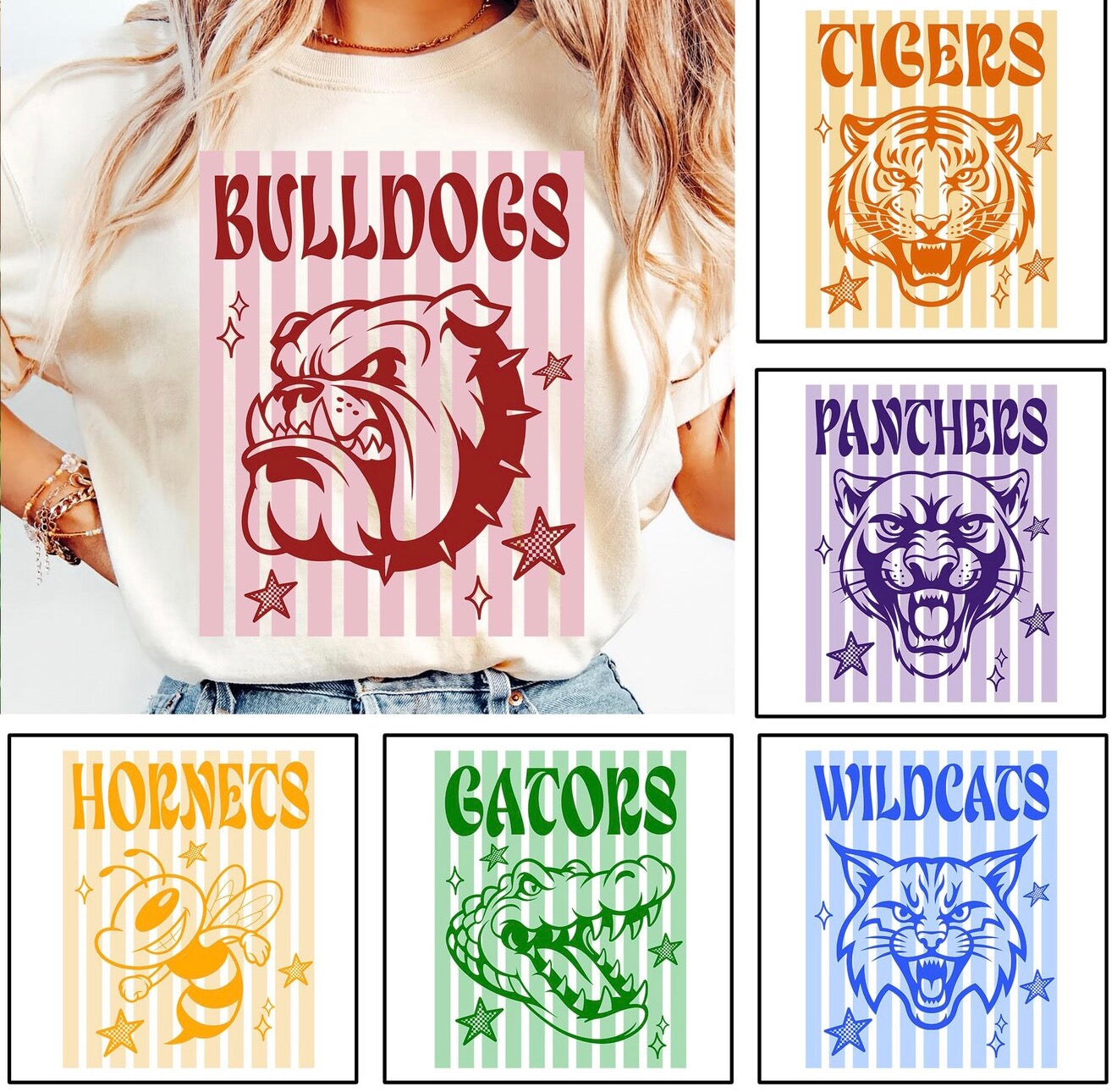 **custom** Colorful Stripes Mascot Head Tee