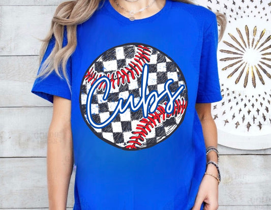 Checkered Baseball Cubs Blue Tee
