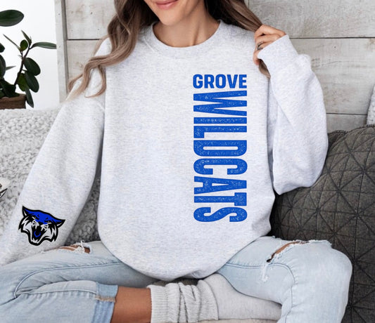 Grove Wildcats Sideways Mascot NO Stars Ash Grey